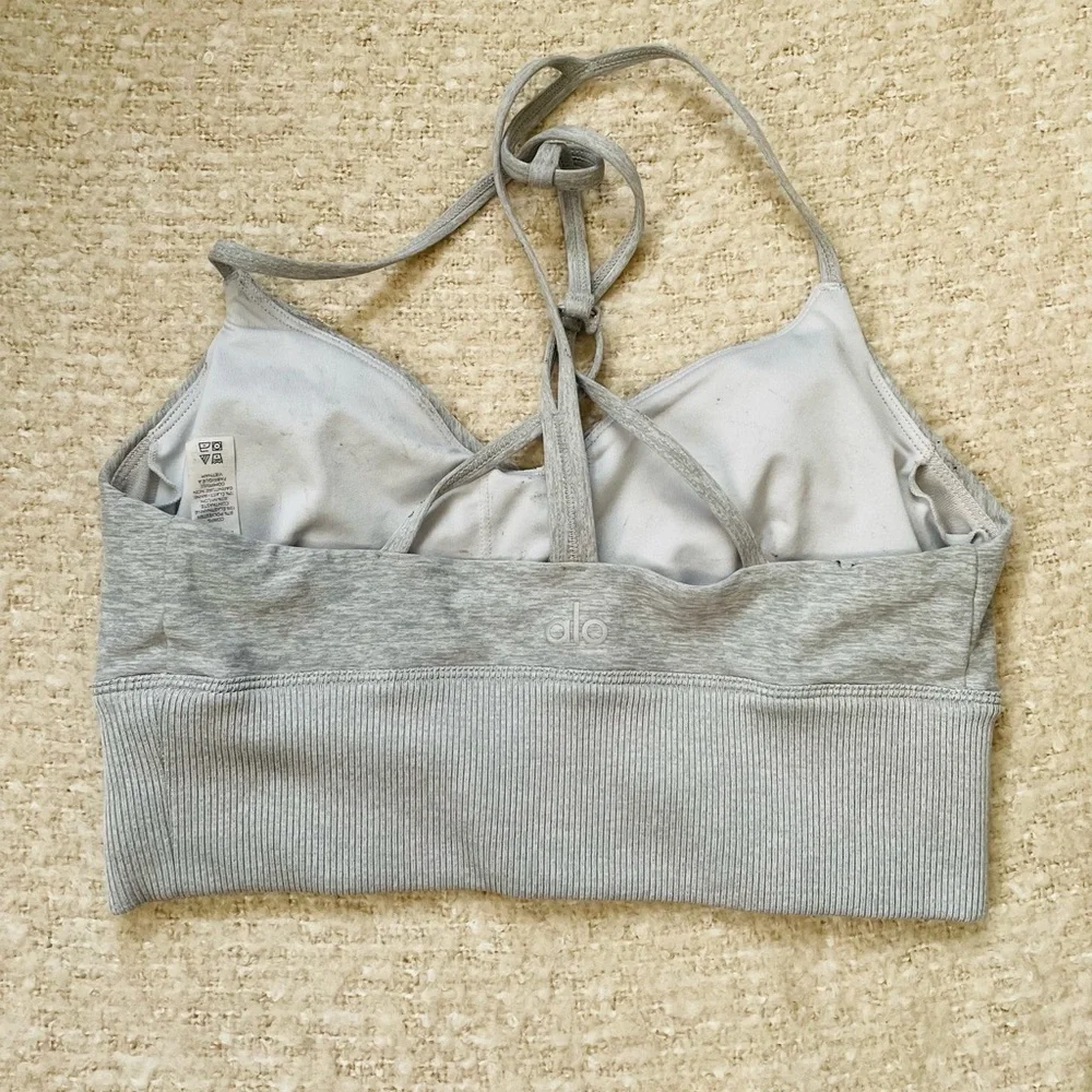 ALO Yoga Light Gray Ribbed V-Neck Bralette